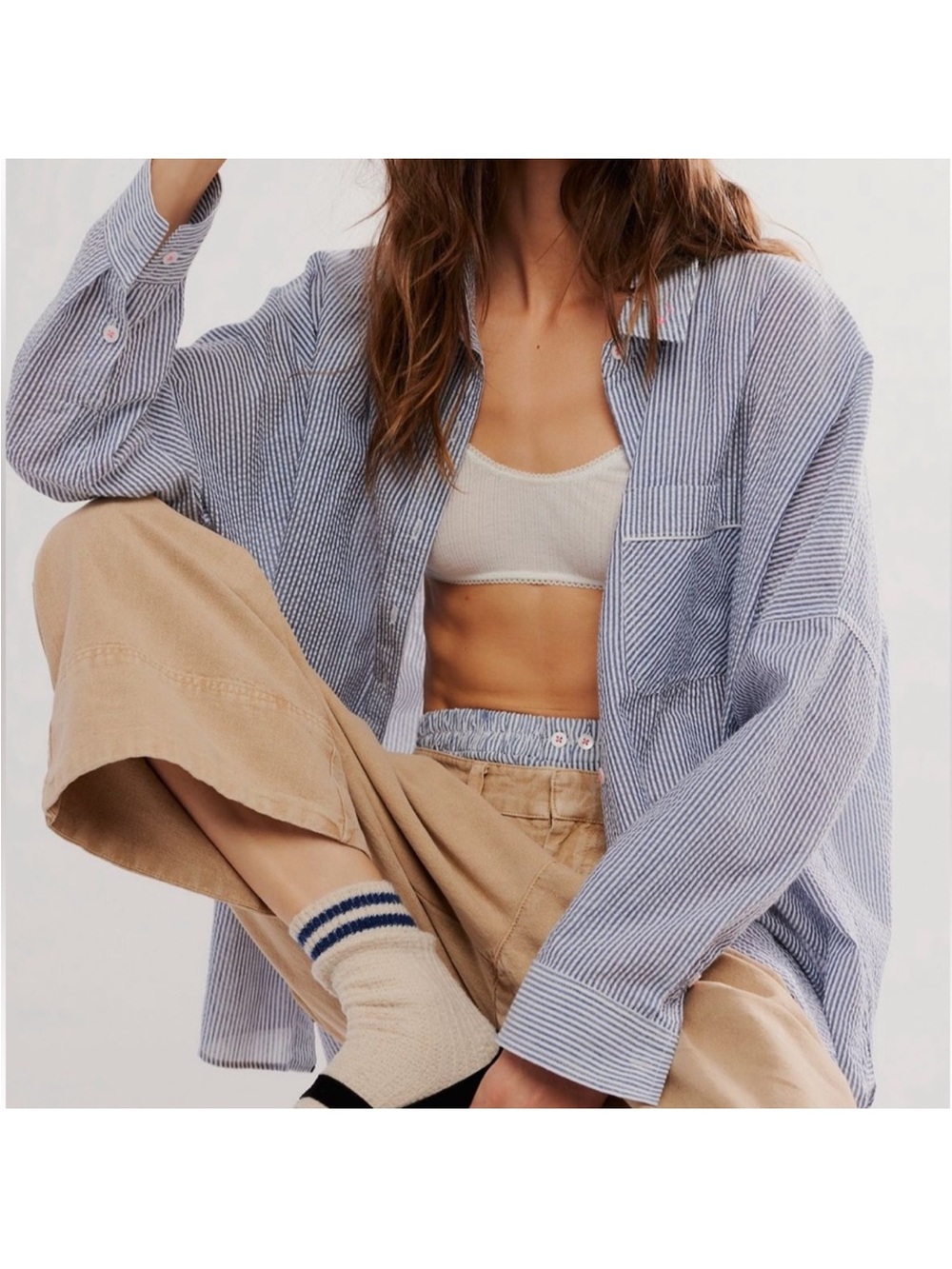 Free People Intimately Cloud Nine Lounge shirt size XS blue white stripe